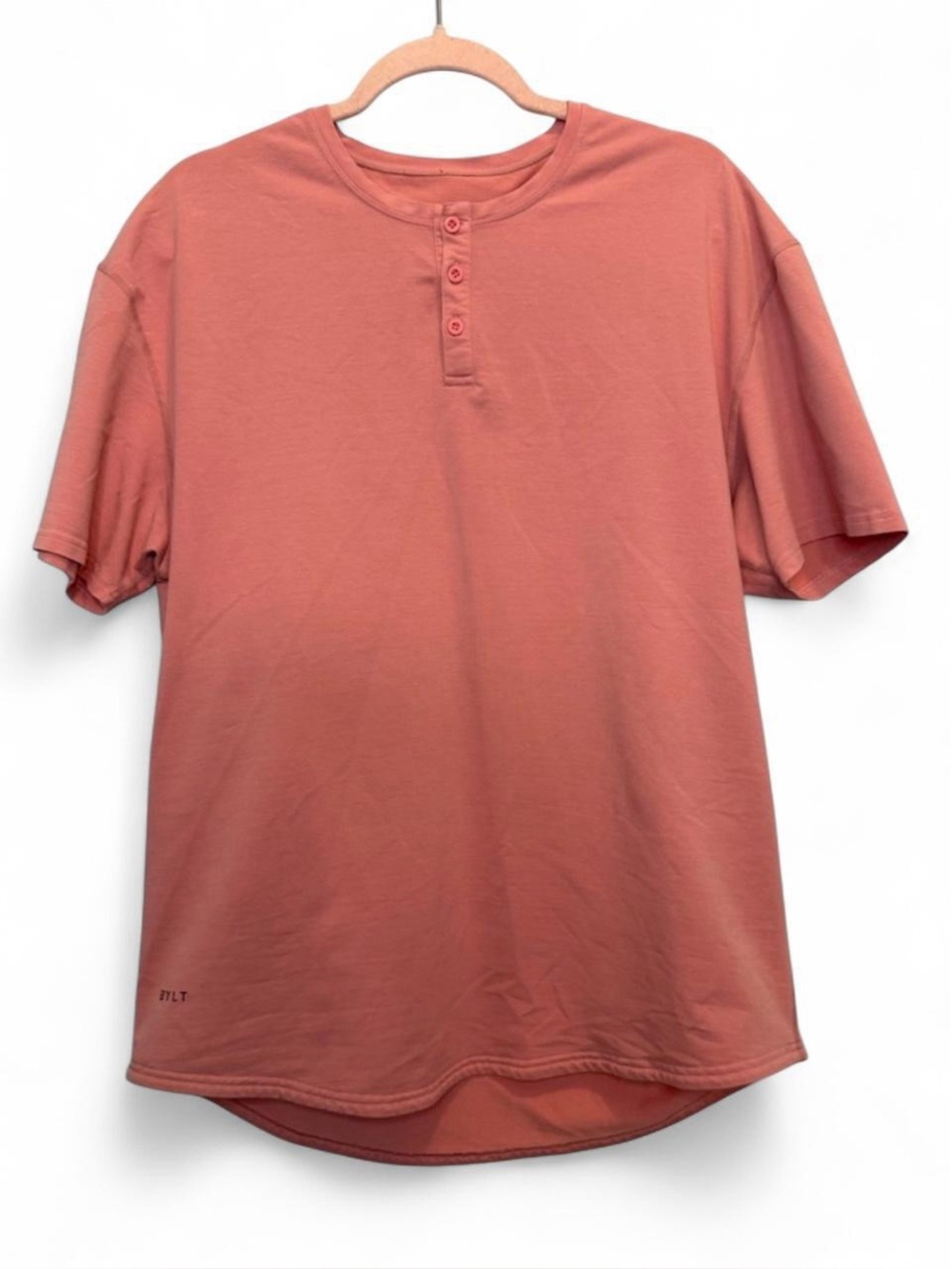 BYLT Basics Men’s Drop-Cut Henley Shirt Short Sleeve Coral Pink XL
